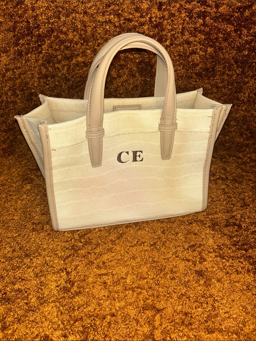 Zara Cream Canvas Tote with Beige Leather Trim
